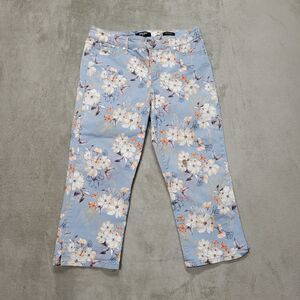 Nine West Chrystie Capri Blue Floral Jeans  Sz 10